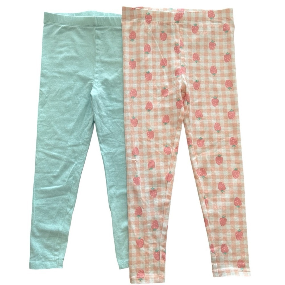 Rococo Set of 2 Checkered Plaid Patterned & Turquoise Cotton Leggings